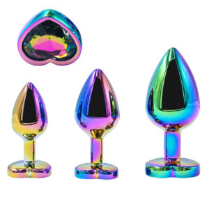 3 plugs coeur Crystal Heart métal arc-en-ciel - DIK