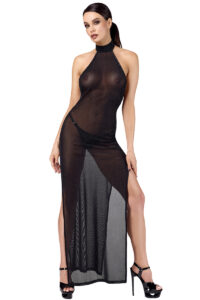 Robe longue en maille pailletée Onyx F372 - Noir Handmade
