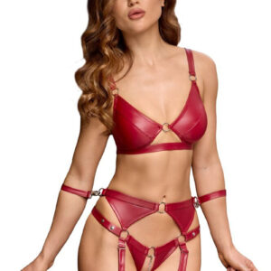 Set soutien-gorge et slip à jarretelles ouvert rouge - Cottelli BONDAGE